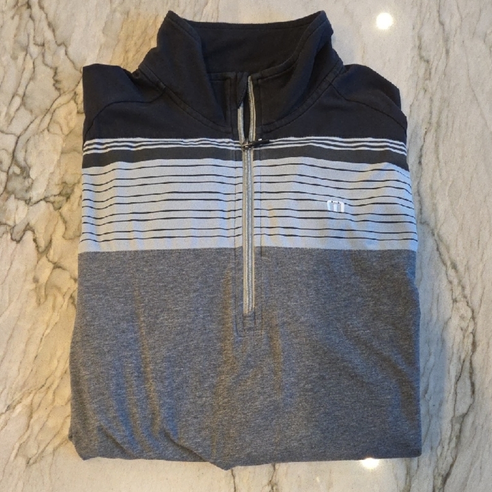 Travis Mathew Navy and Gray Quarter-Zip Pullover